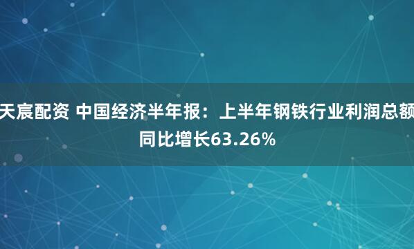 天宸配资 中国经济半年报：上半年钢铁行业利润总额同比增长63.26%